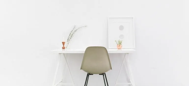 A desk and a chair.