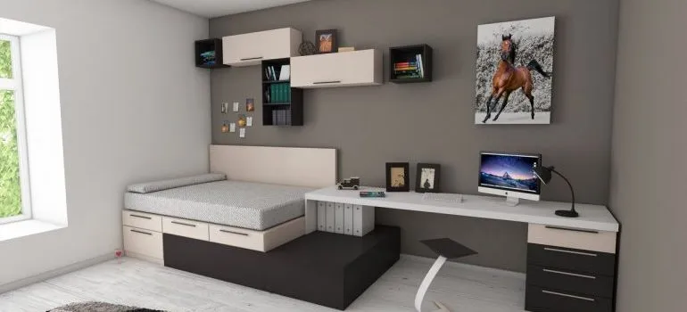 A bedroom and a home office you can create after moving into a smaller home.