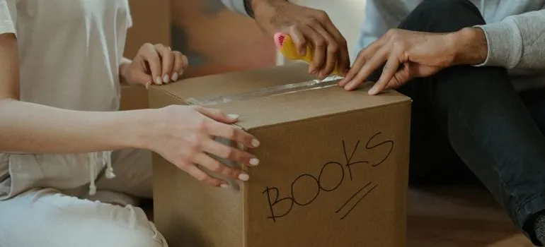 Couple opening a box