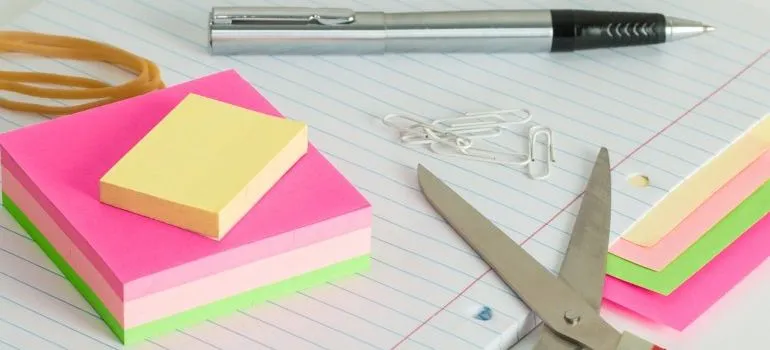 scissors and sticky notes for labeling