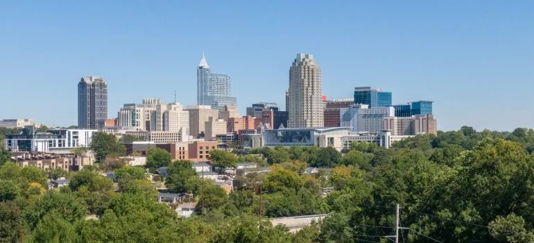 a panoramic view of the city of Raleigh as one of many options when needing to choose a neighborhood before moving to NC