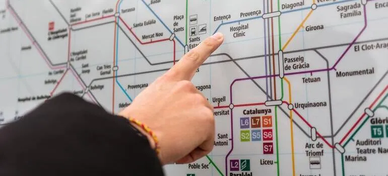 crop person looking at map