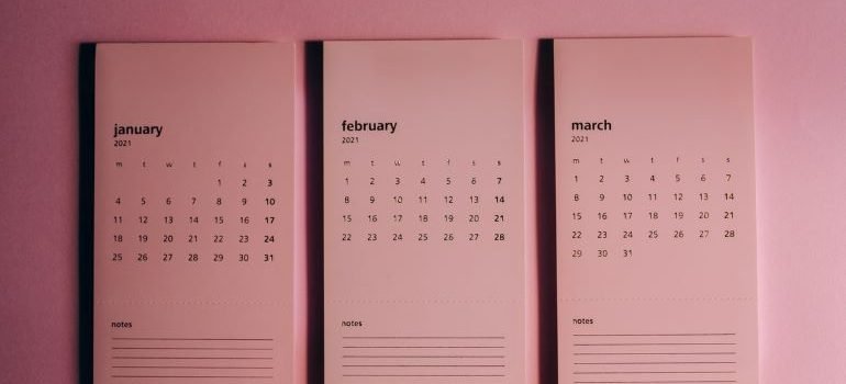 calendar to be used to set renovation date and find best contractors after moving to Virginia from Germantown