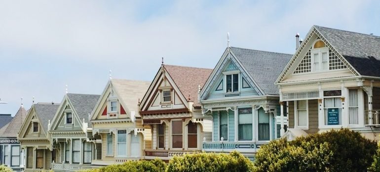 six different colored houses