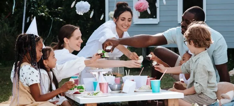 A group of people celebrating in the garden