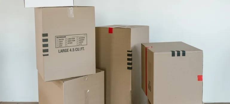 piled cardboard boxes
