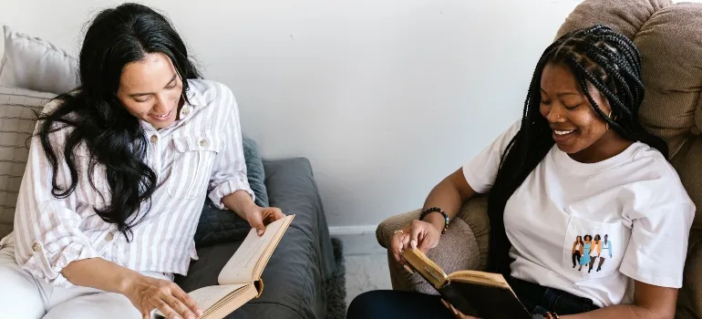 Two roommates reading books