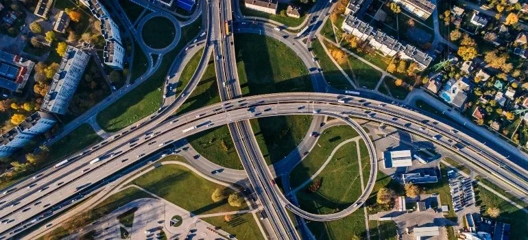 Aerial photo of roads and buildings