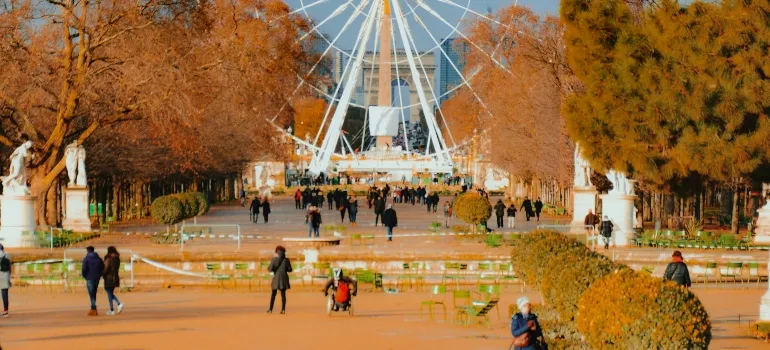 people in front of the ferris wheel