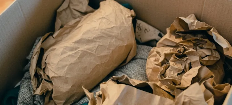 wrapped items in a moving box