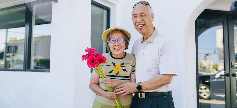 Couple laughing.
