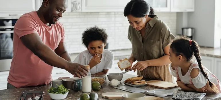 Family making lunch