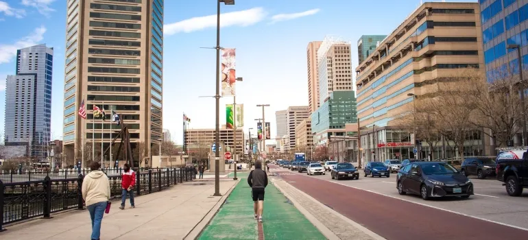 A man walks around town