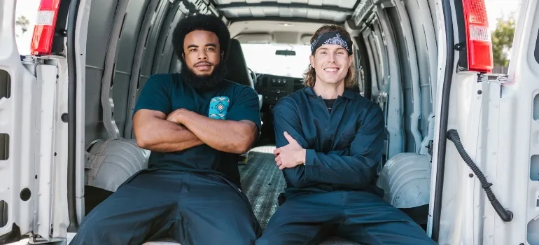Movers in the back of a van