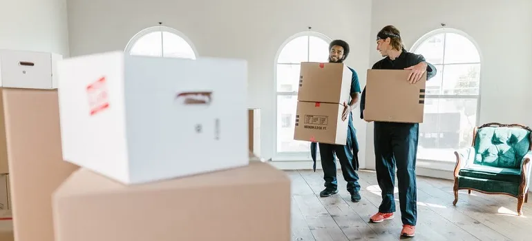 movers carrying moving boxes