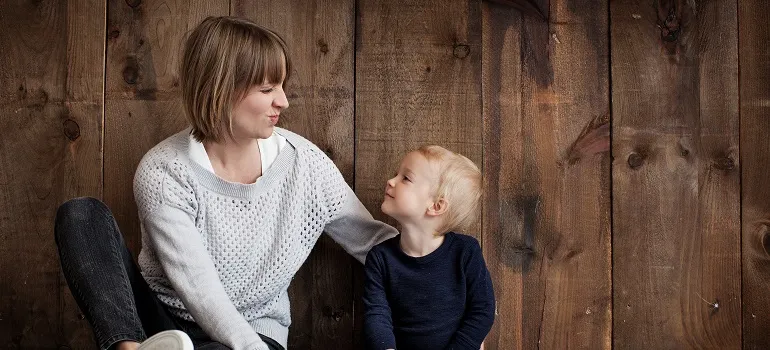 a mother talking to her kid