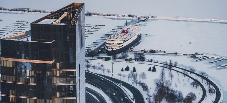 a building in the winter surroundings