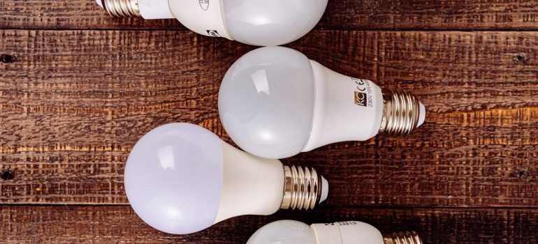 light bulbs on a wooden surface