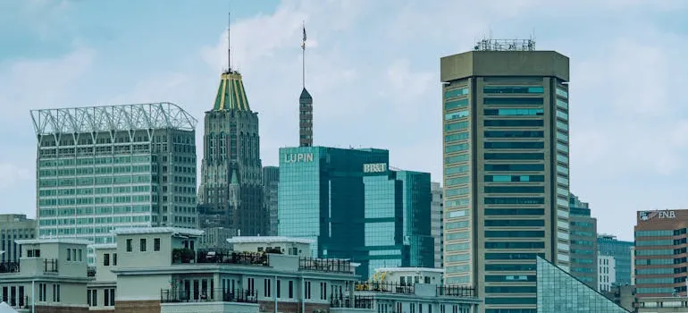 Buildings in the center of Baltimore, one of the most popular destinations according to Maryland moving trends.