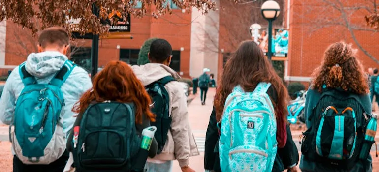 students going to class